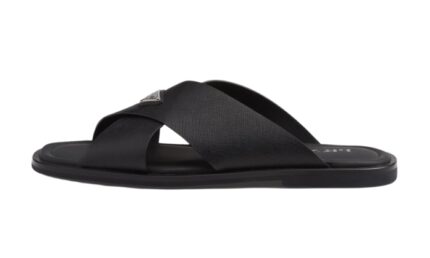 Ciabatte Incrociate Pelle Saffian Nero