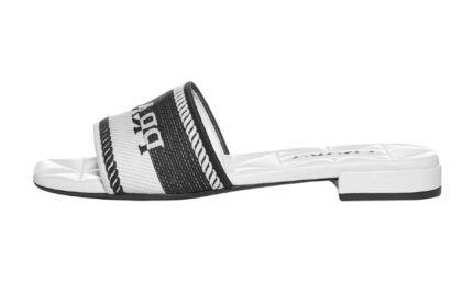 Sandali Ricamato Cotone Bianco E Nero